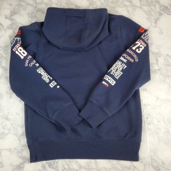 Levi's Boy's Large Navy Blue Hoodie Sweatshirt Sleeve Graphic Logo - Picture 2 of 9